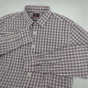 Untuckit Long Sleeve Button Shirt Medium Purple Check Print‎ Tall Slim-Wrinkle